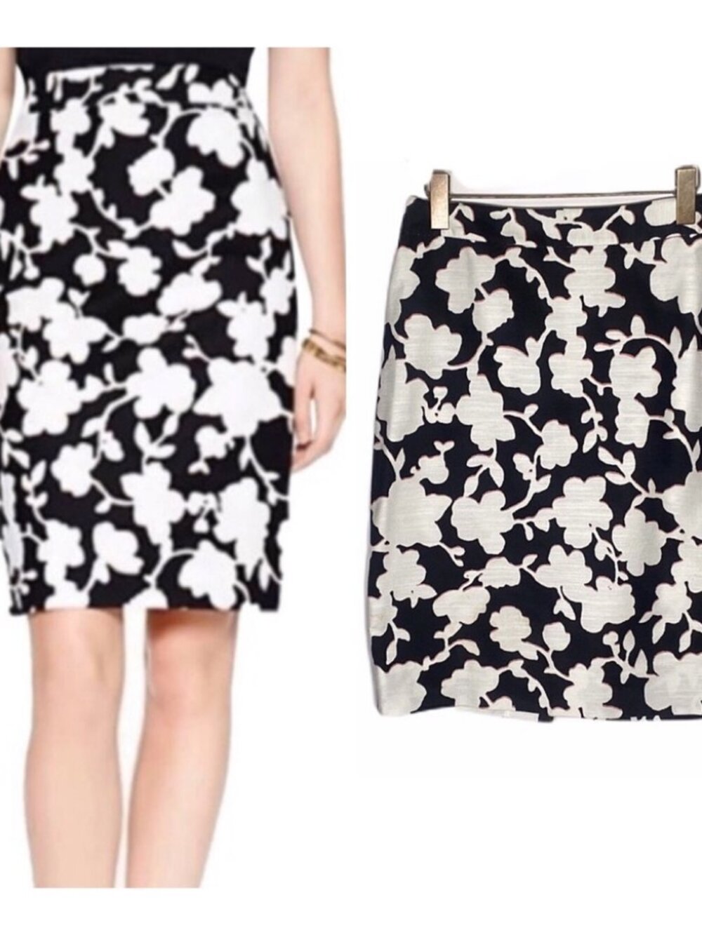 Kate Spade Black and White Floral Pencil Skirt